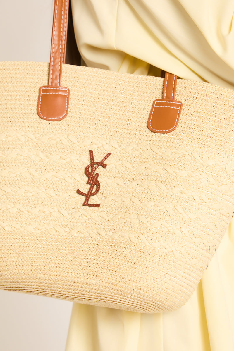 Beige Woven Logo Detail Tote Bag - Lacey