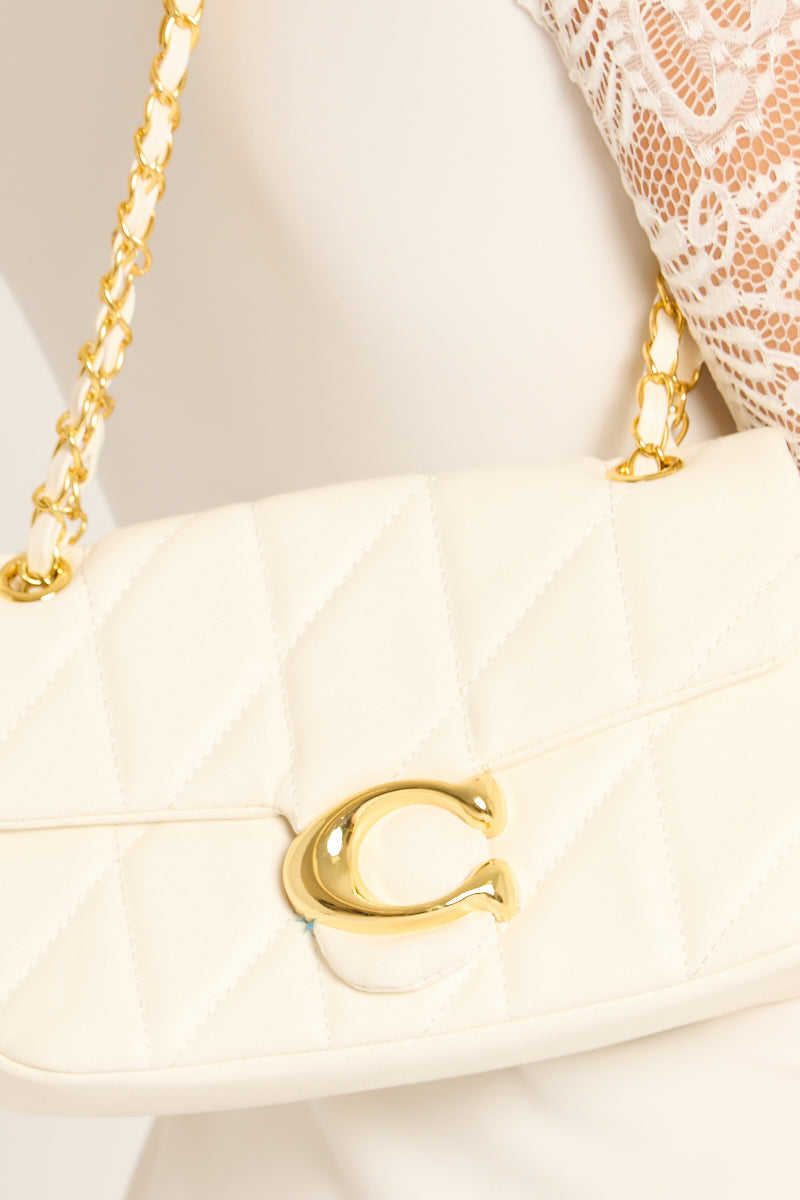 White Quilted Faux Leather Shoulder Bag - Zeta