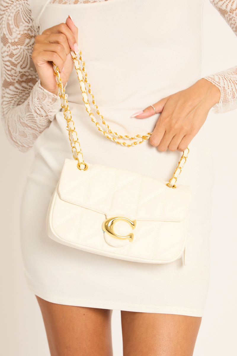 White Quilted Faux Leather Shoulder Bag - Zeta