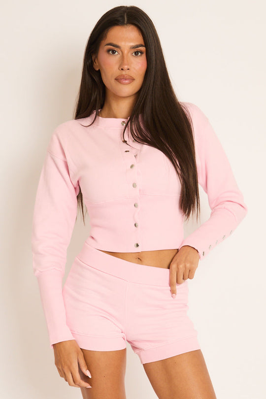 Pink Popper Front Top and Shorts Loungewear Co-ord Set - Riley