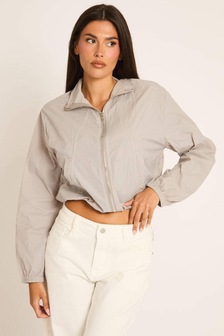 Grey Funnel Neck Windbreaker Jacket - Joyce