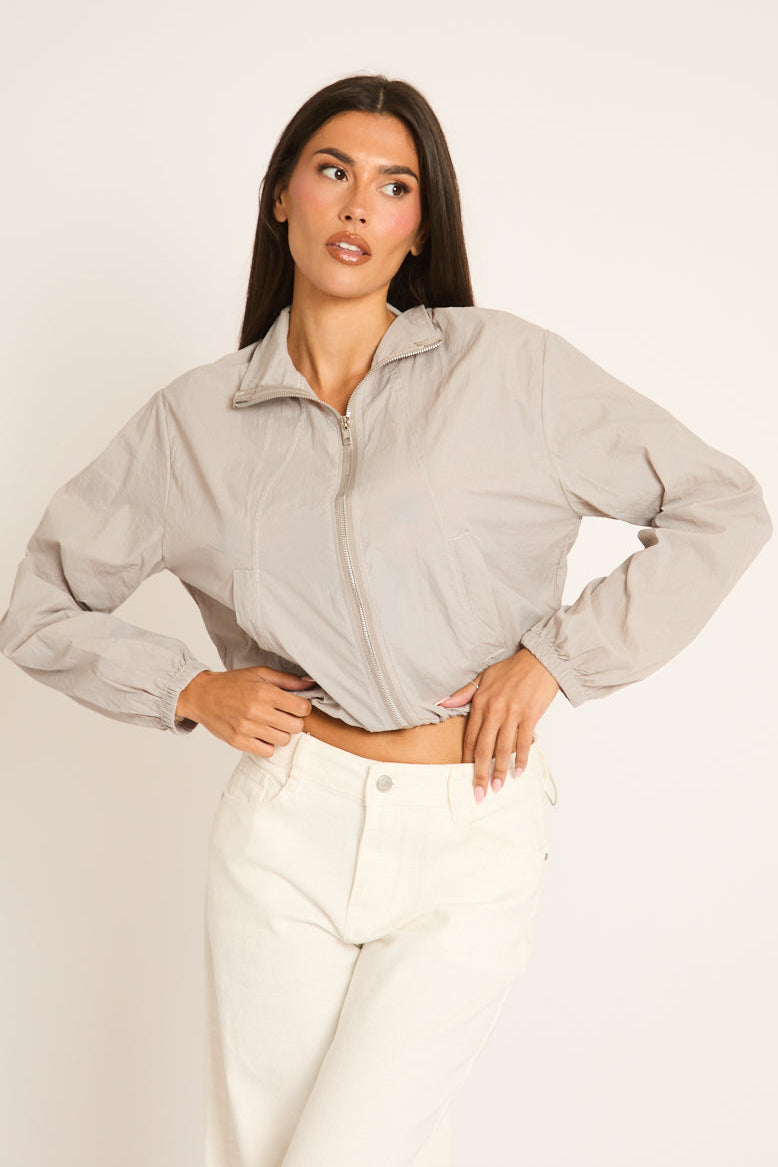 Grey Funnel Neck Windbreaker Jacket - Joyce
