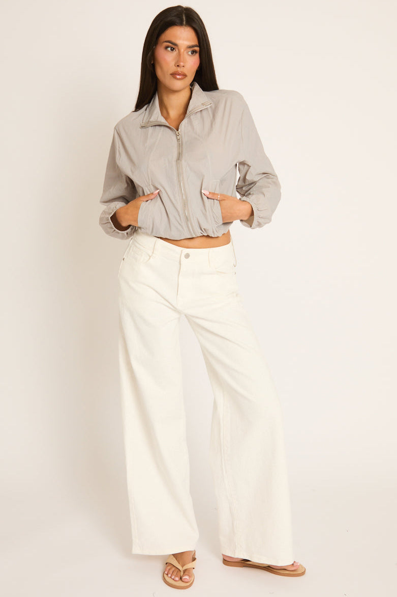 Grey Funnel Neck Windbreaker Jacket - Joyce