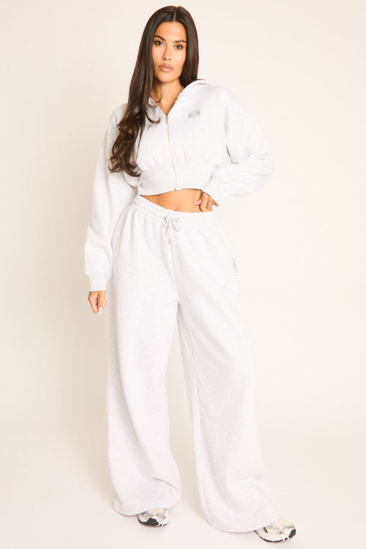 Grey Tie Waist Swirl Graphic Detail Straight Leg Joggers - Porsha
