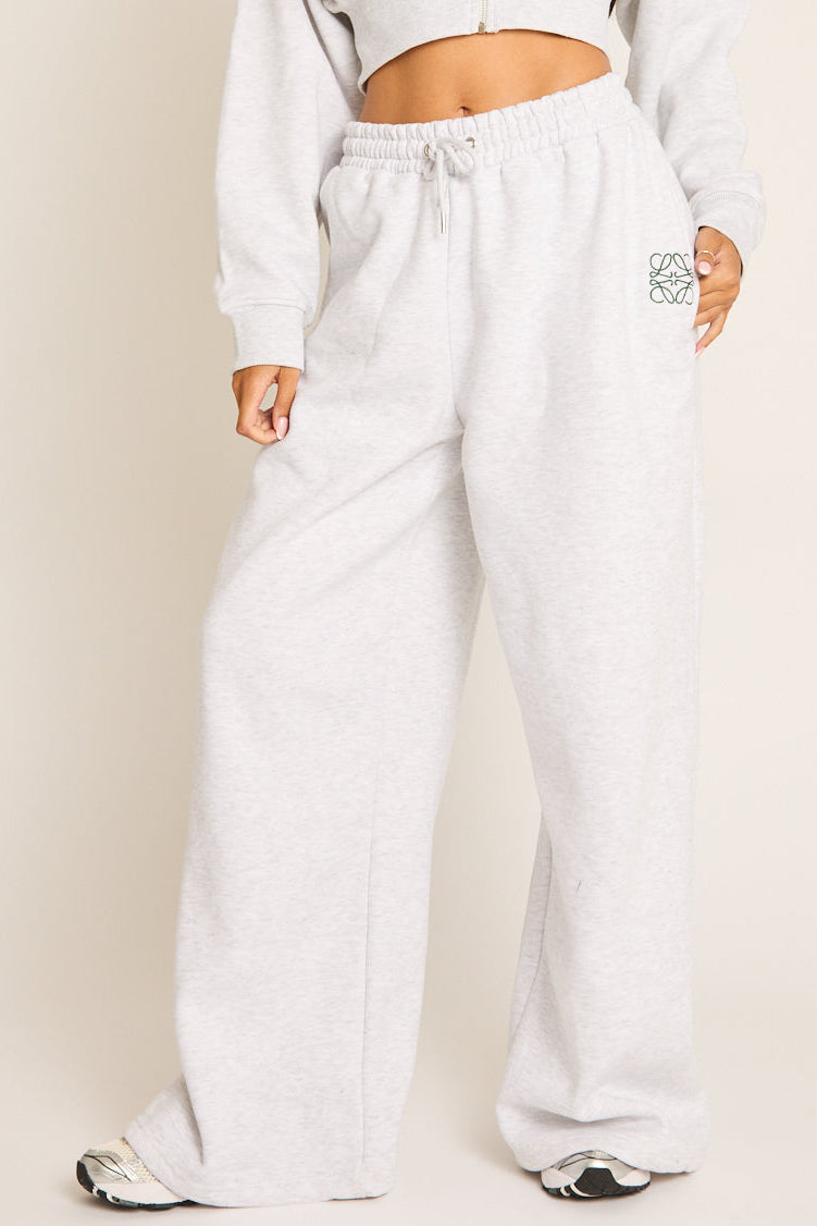 Grey Tie Waist Swirl Graphic Detail Straight Leg Joggers - Porsha