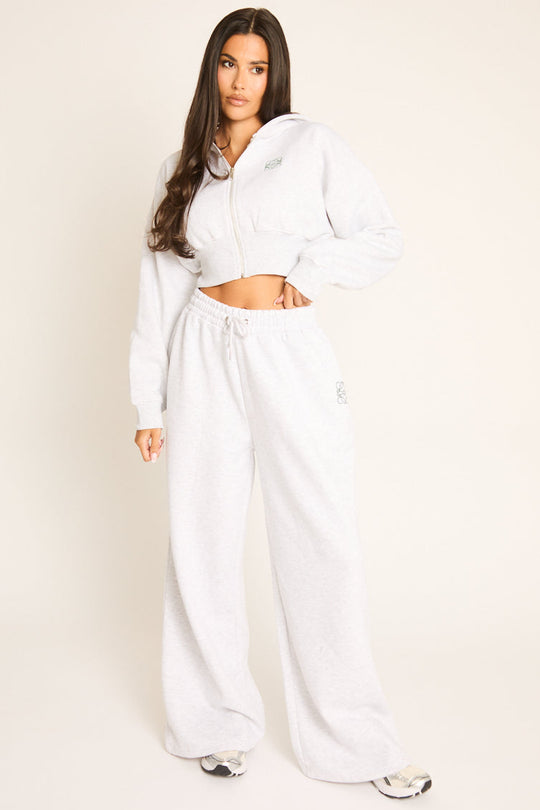 Grey Tie Waist Swirl Graphic Detail Straight Leg Joggers - Porsha