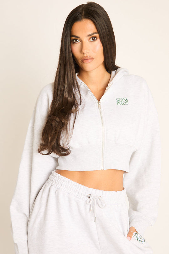Grey Swirl Graphic Detail Cropped Hoodie - Shauna