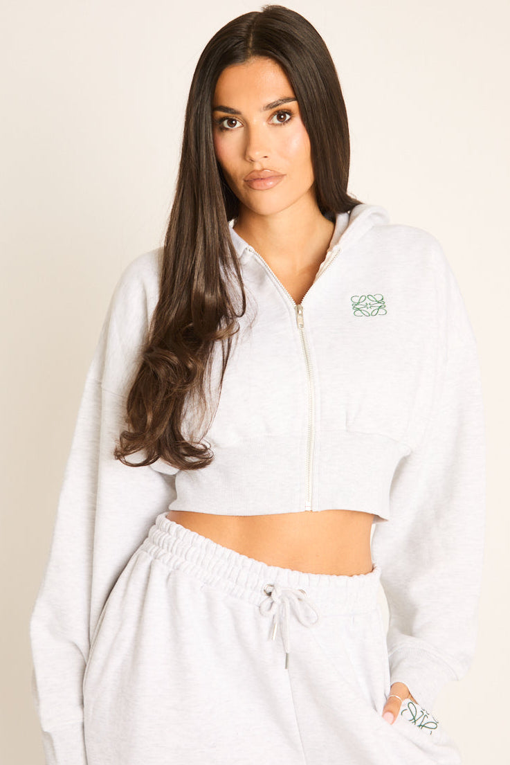 Grey Swirl Graphic Detail Cropped Hoodie - Shauna