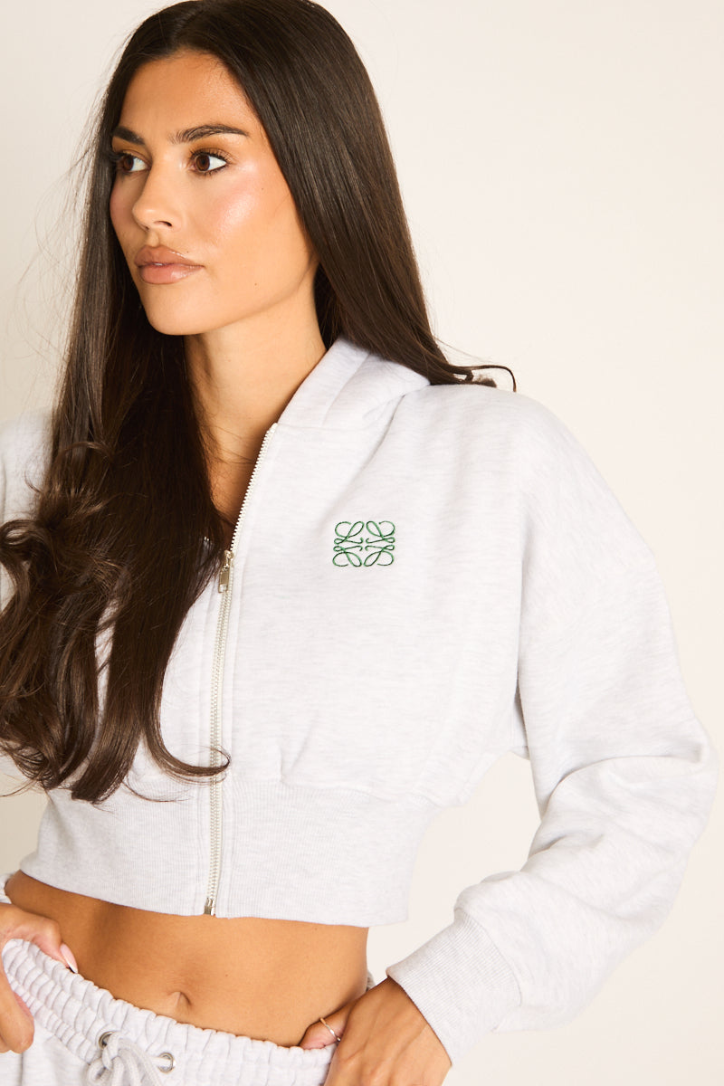Grey Swirl Graphic Detail Cropped Hoodie - Shauna