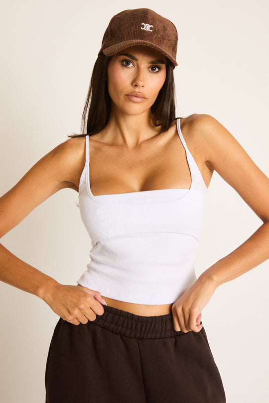 White Square Neck Strappy Rib Top - Pandora