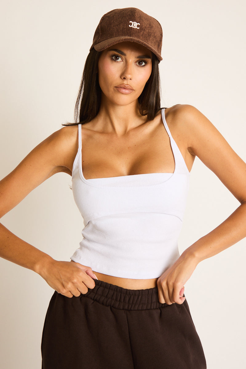 White Square Neck Strappy Rib Top - Pandora