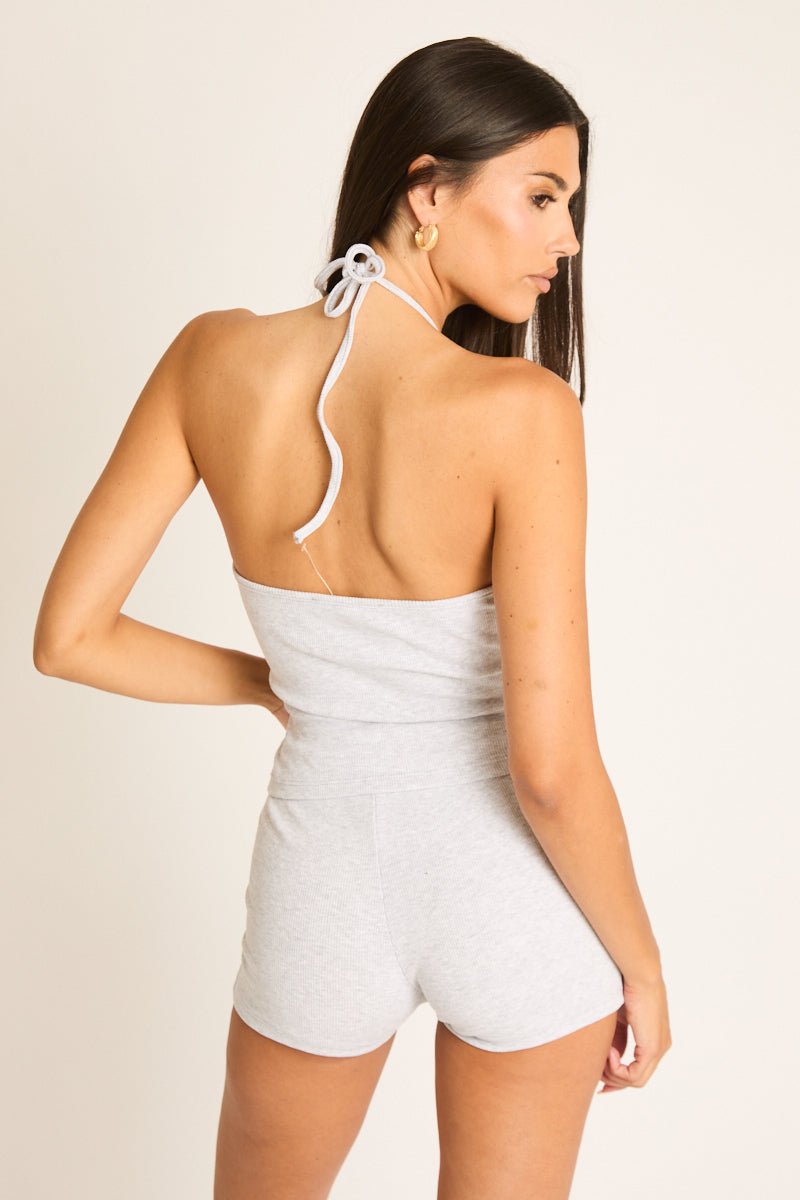 Grey Rib Halter Top and Shorts Co-ord Set - Maggy