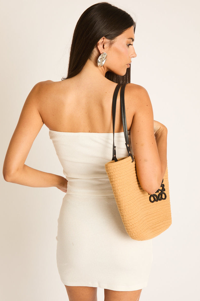 Cream Rib Bandeau Top and Mini Skirt Co-ord Set - Corey