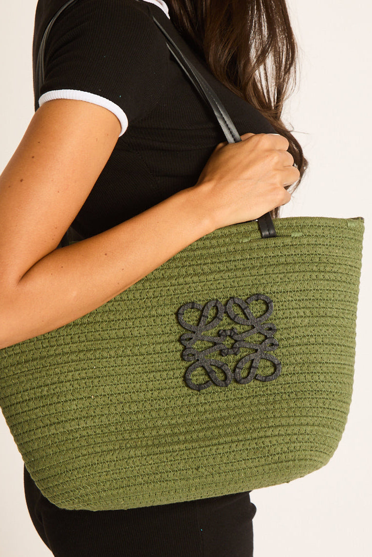 Khaki Woven Logo Detail Beach Bag - Latoya