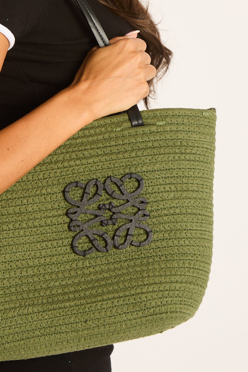 Khaki Woven Logo Detail Beach Bag - Latoya