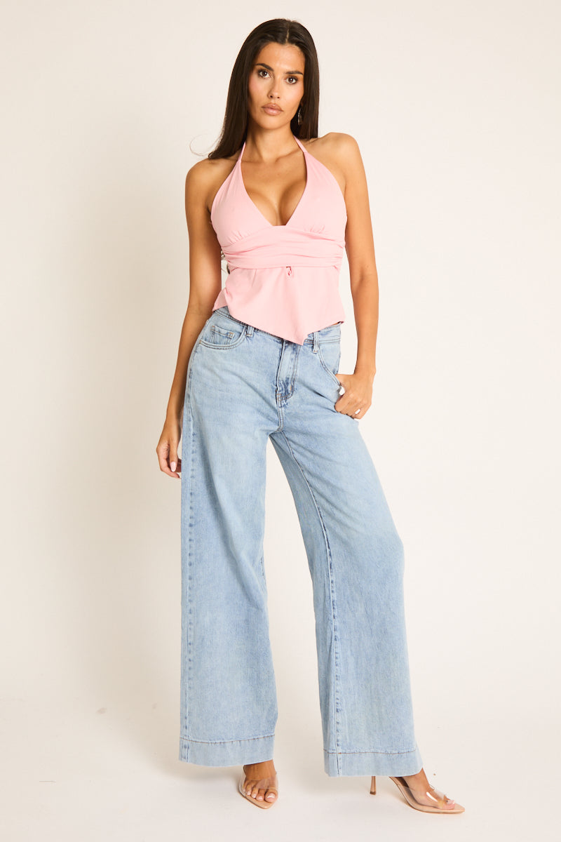 Pink Plunge Halterneck Top - Lola