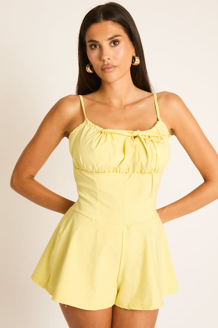 Yellow Gathered Detail Tie Front Playsuit - Jenson