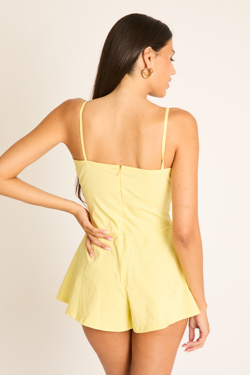 Yellow Gathered Detail Tie Front Playsuit - Jenson