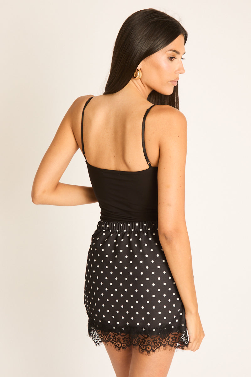 Black Polka Dot Lace Trim Mini Skort - Jenna