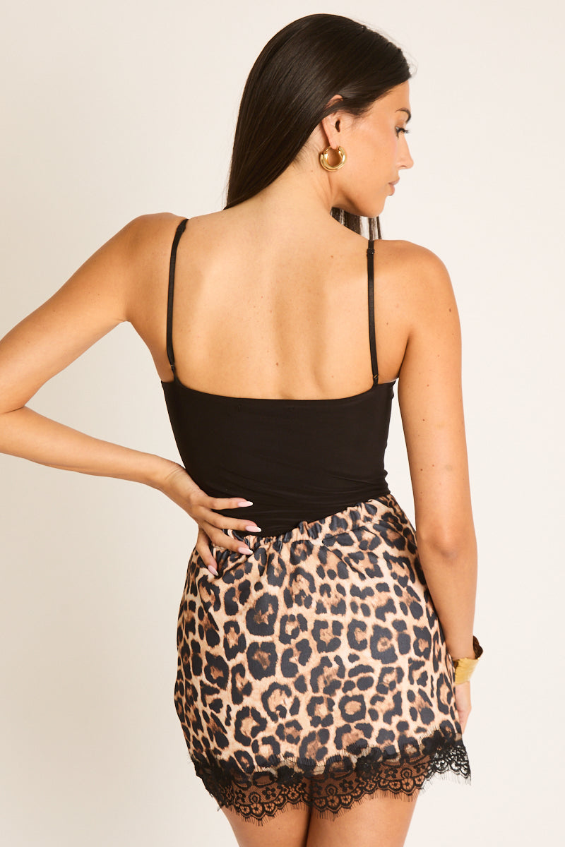 Brown Leopard Print Lace Trim Mini Skort - Jenna