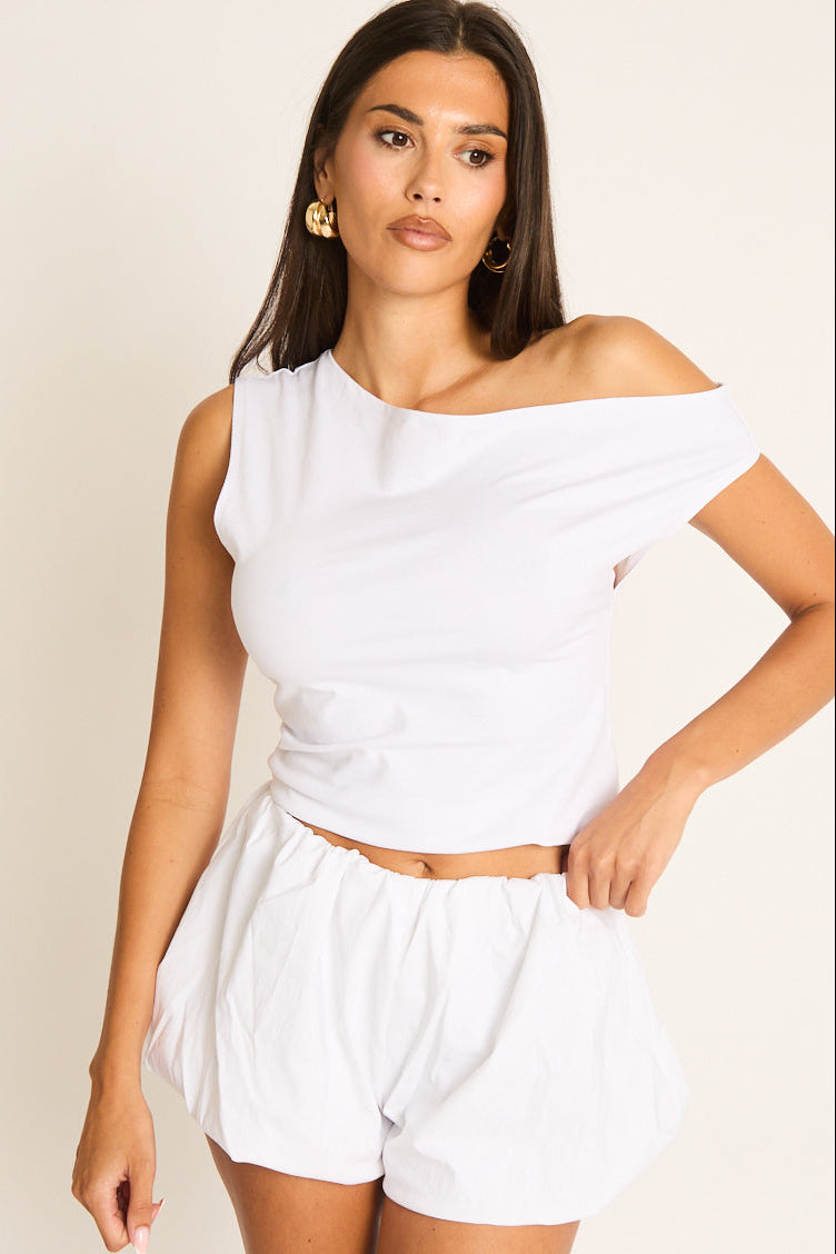 White Puffball Shorts - Jayde