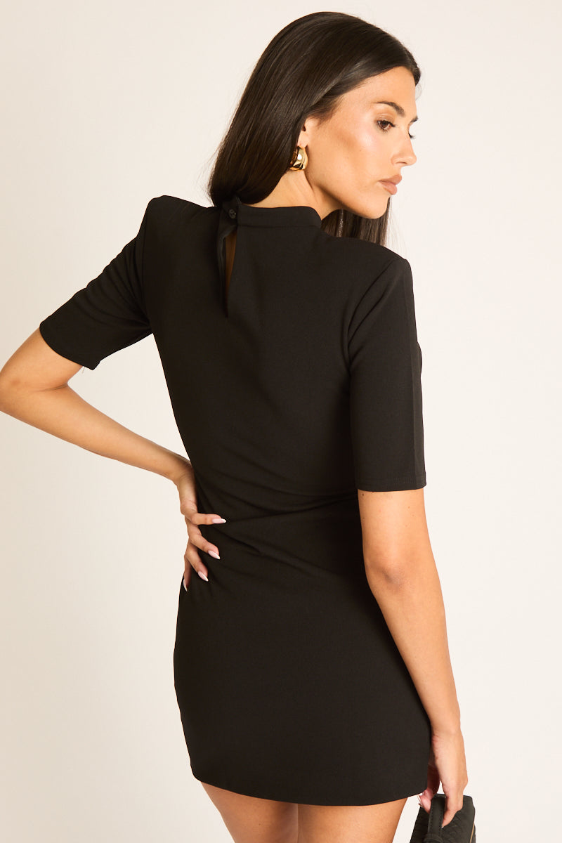 Black Shoulder Pad Trim Detail Mini Dress | Dresses