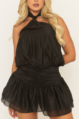 Black Halterneck Ruffle Playsuit - Khalia
