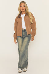 Camel Contrast Collar Barn Jacket - Jeany