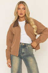 Camel Contrast Collar Barn Jacket - Jeany