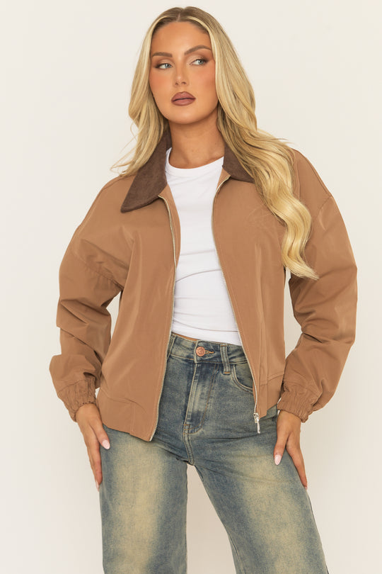 Camel Contrast Collar Barn Jacket - Jeany