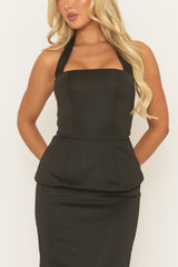 Black Tailored Halter Top and Maxi Skirt Co-Ord Set - Allia