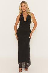 Black Lace Cowl Maxi Dress - Selora