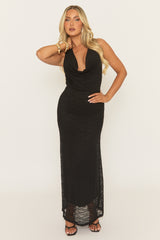 Black Lace Cowl Maxi Dress - Selora