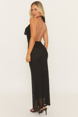 Black Lace Cowl Maxi Dress - Selora