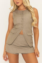 Taupe Tailored Tie Back Waistcoat - Yihan