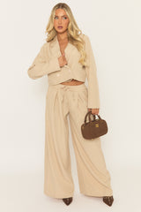 Beige Tailored Pleat Front Wide Leg Trouser - Albia