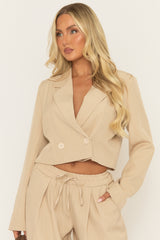 Beige Tailored Boxy Crop Blazer - Zetta