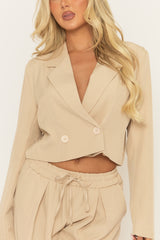 Beige Tailored Boxy Crop Blazer - Zetta
