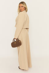 Beige Tailored Pleat Front Wide Leg Trouser - Albia