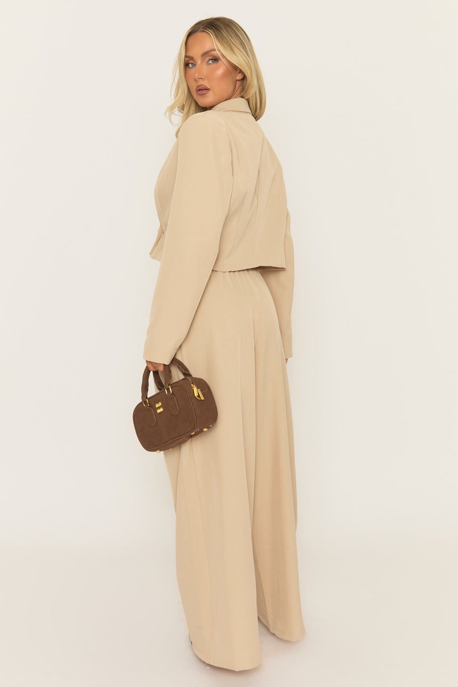 Beige Tailored Boxy Crop Blazer - Zetta