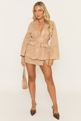 Beige Faux Suede Mini Skort - Sivan