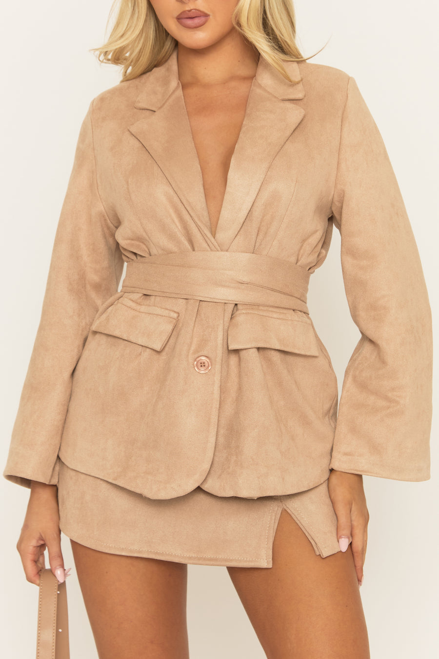 Beige Faux Suede Mini Skort - Sivan