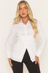 White Wrap Detail Long Sleeve Shirt - Rudy