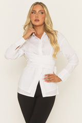 White Wrap Detail Long Sleeve Shirt - Rudy