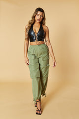 Khaki Oversized Pocket Detail Cargo Trousers - Juri