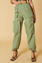 Khaki Oversized Pocket Detail Cargo Trousers - Juri
