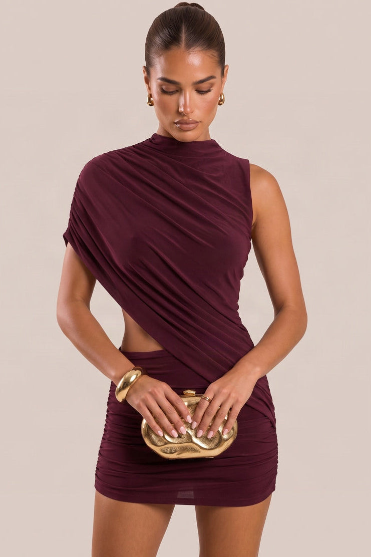 Plum Drape Front Cut Out Dress - Rania