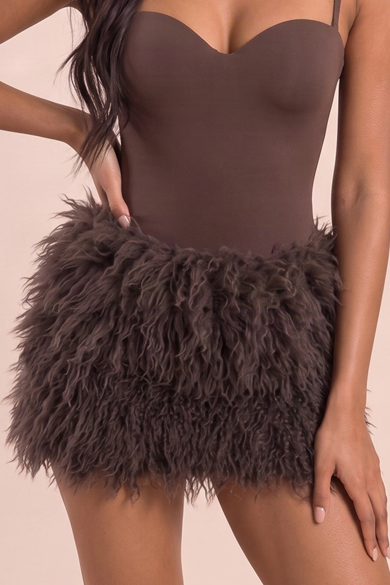 Chocolate Fluffy Mini Skirt - Karma
