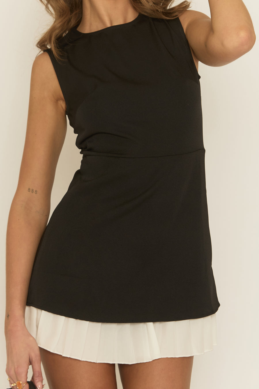 Black Pleated Hem Mini Dress - Ryley