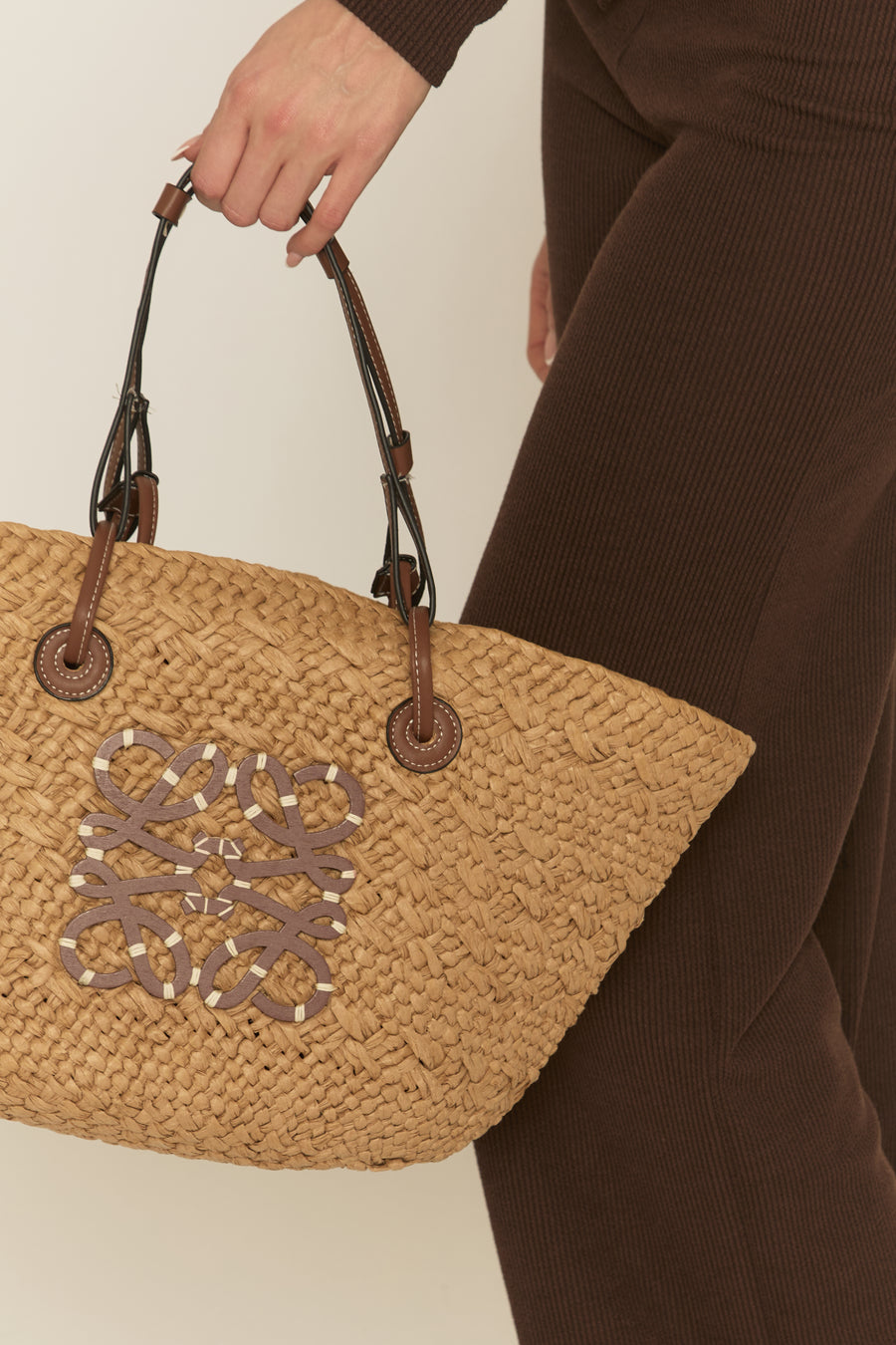 Beige Logo Detail Raffia Tote Bag - Coreen